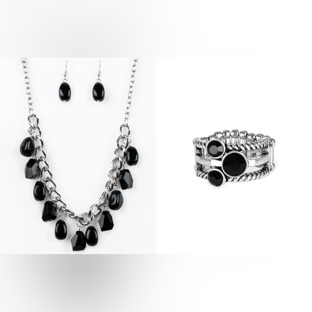NEW- Paparazzi Elegant Black and Silver Jewelry Set